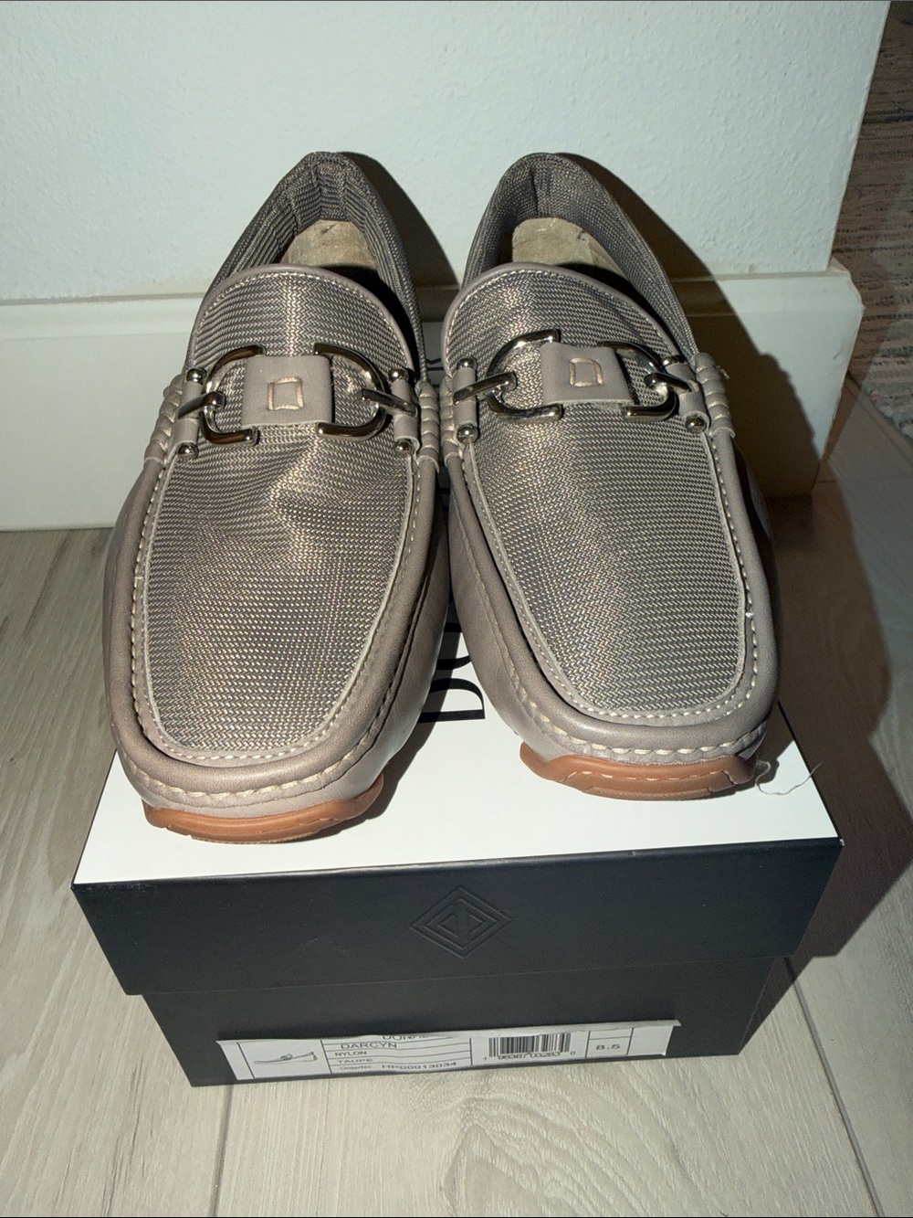 Donald J. Pliner Taupe Mesh and Leather Bit Loafers